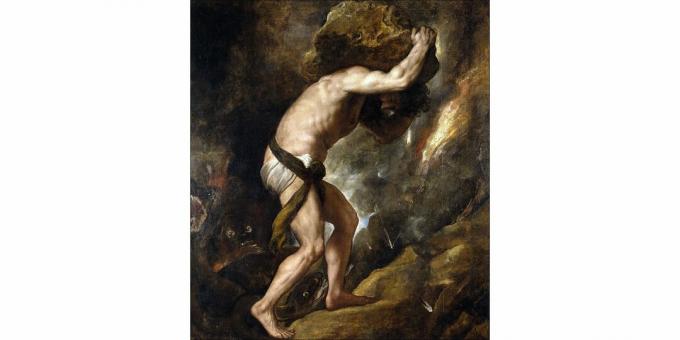 Sisyphus, schilderij van Titiaan, 1548-1549.