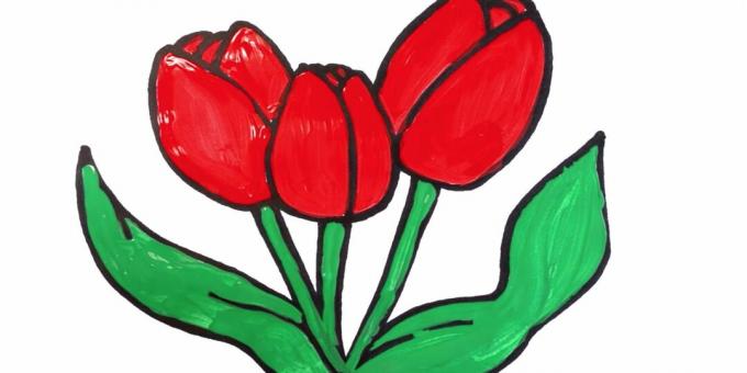 Hoe een eenvoudig boeket tulpen te tekenen