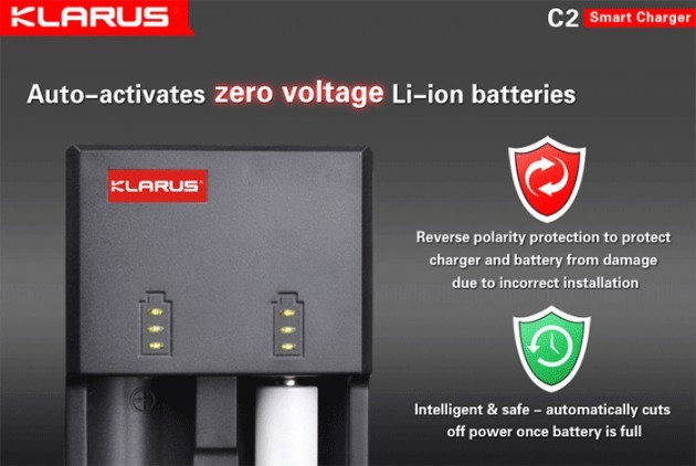 Externe batterijen op de penlight batterijen: Klarus C2