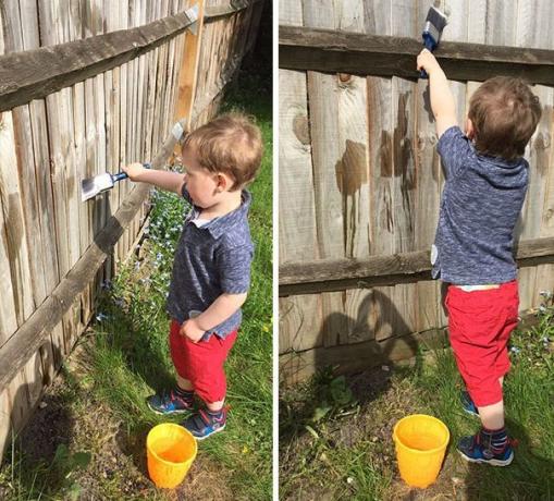 Tips voor ouders: laad het kind om het hek te schilderen
