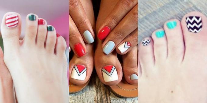 Trendy pedicure 2018: strepen en zigzag