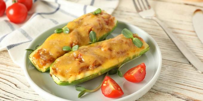 Courgettebootjes met groenten en kaas