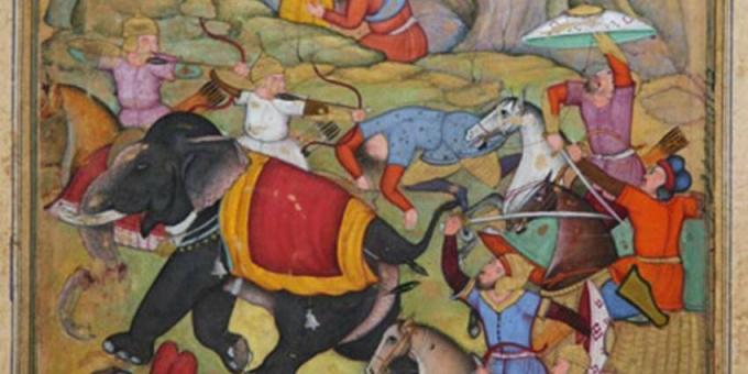 Tamerlane valt het leger van de sultan van Delhi aan