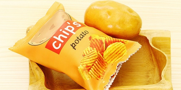 Potlood in de vorm van een pakje chips