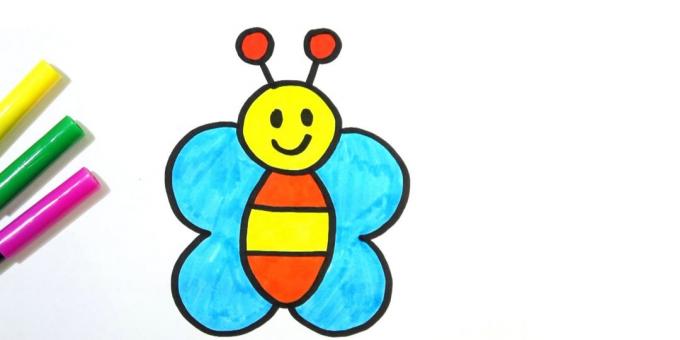 Hoe maak je een eenvoudige cartoon vlinder met stiften en kleurpotloden te tekenen