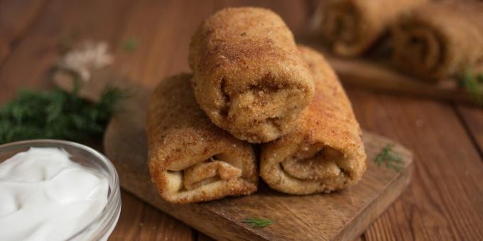 Krokante pannenkoekkroketten met champignons en uien