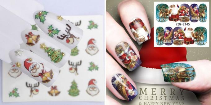 Producten met AliExpress naar een New Year's sfeer te creëren: Stickers op de nagels Kerstmis nagel ontwerp