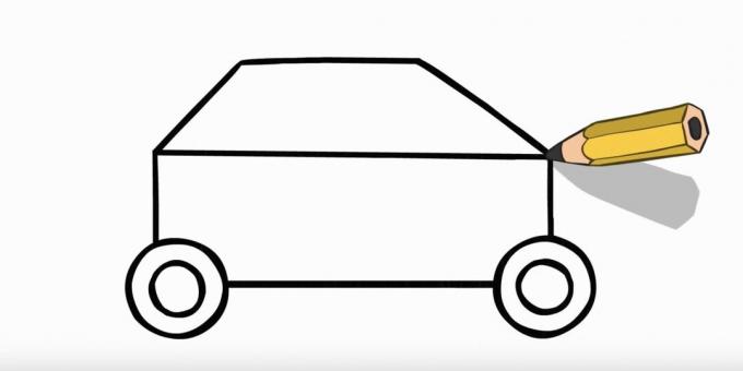Hoe een politieauto te tekenen: teken de bovenkant van de auto