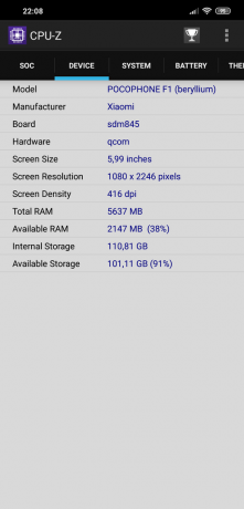 herzien Xiaomi Pocophone F1: CPU-Z