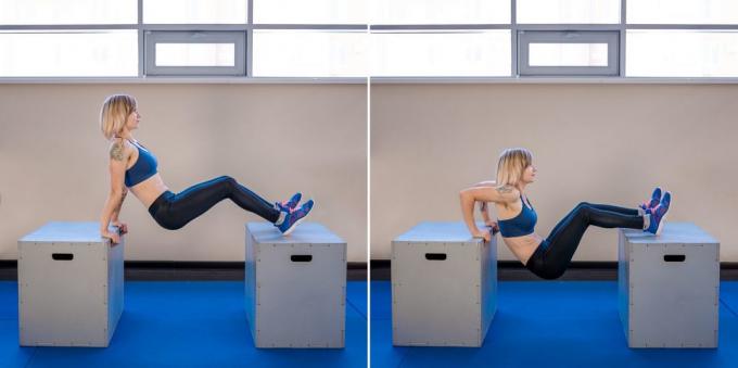 workouts Home for Beginners: Reverse push-ups met je voeten op het platform