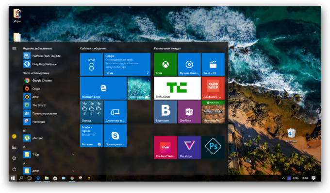 Microsoft Edge: menu start