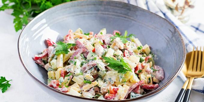 Eenvoudige en snelle salade met ham
