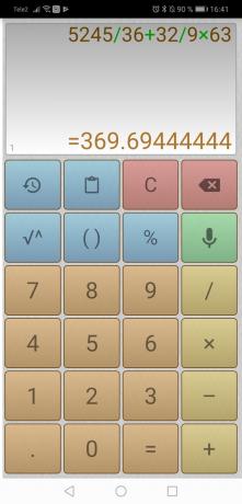 Calculator Android: 5245/36 + 32/9 x 63