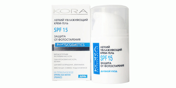 De meeste zonnebrandmiddelen: Licht vochtinbrengende crème-gel voor gezicht Kora