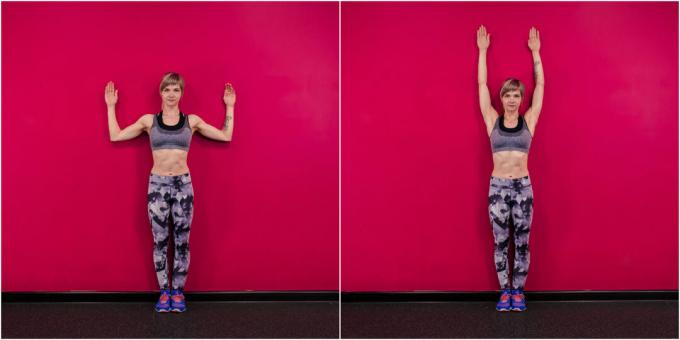 Hoe u uw borsten vergroot met lichaamsbeweging: uw armen heffen naast een muur