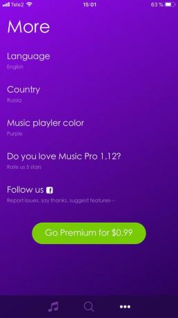 The Music Pro app-instellingen kunt u de kleur veranderen