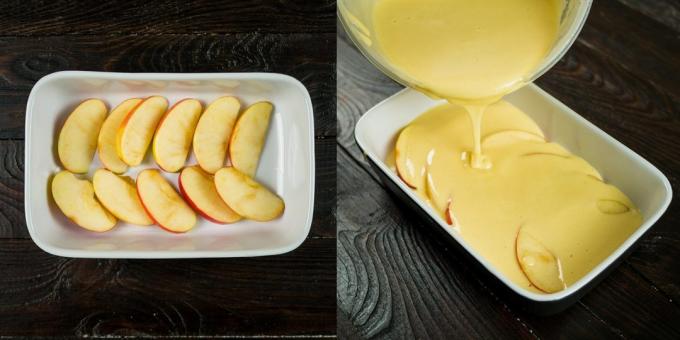 Een eenvoudige taart: Zet de appels en vul ze met beslag