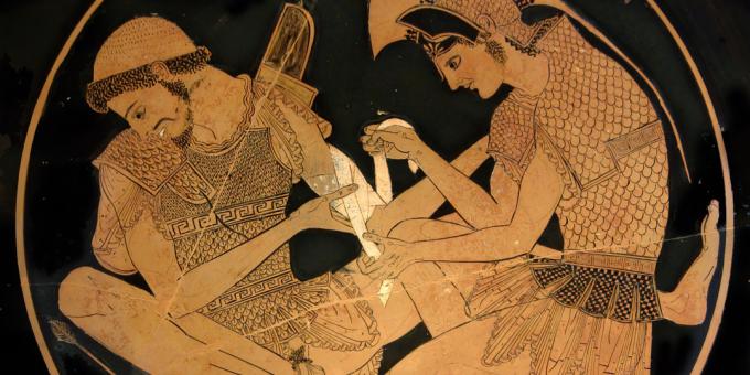 Achilles verband Patroclus. Roodfiguur kilik