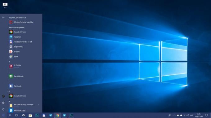Hoe te versnellen Windows 10. Lossen het menu "Start"