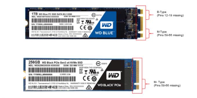 Wat beter SSD: SSD M.2 c toets B + M (boven) en SSD M.2 essentiële M (onder)