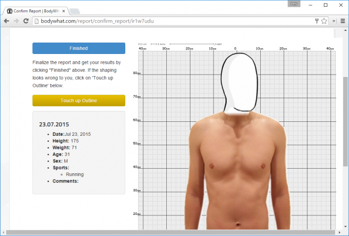 Het virtuele lichaam model op BodyWHAT