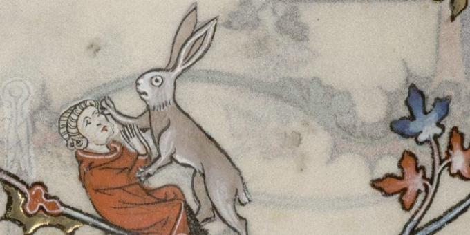 Kinderen van de Middeleeuwen: een haas valt een man aan, Brevier door Renaud de Bara