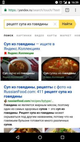 "Yandex": Recepten zoeken door ingrediënten