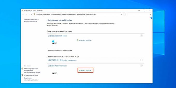 Een wachtwoord instellen op een USB-flashstation: klik op 'BitLocker inschakelen'