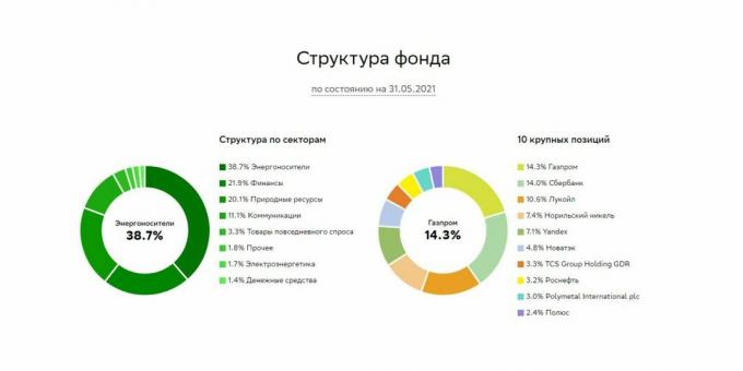 De structuur van het fonds "Index van de Moskouse uitwisseling van totaalrendement" bruto ", $ SBMX.