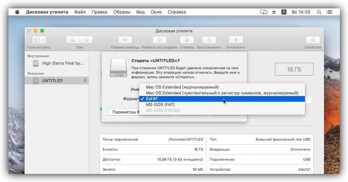 Selecteer exFAT, de flash drive is compatibel met zowel MacOS en Windows