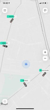 Karshering "Delimobil": op de kaart in de toepassing, selecteer een gratis auto