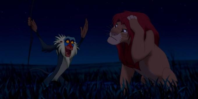 Cartoon "The Lion King": Rafiki handelt in de rol van de excentrieke wijsgeer die geeft inzicht in de jonge held