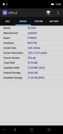 Overzicht Leagoo S9: CPU-Z