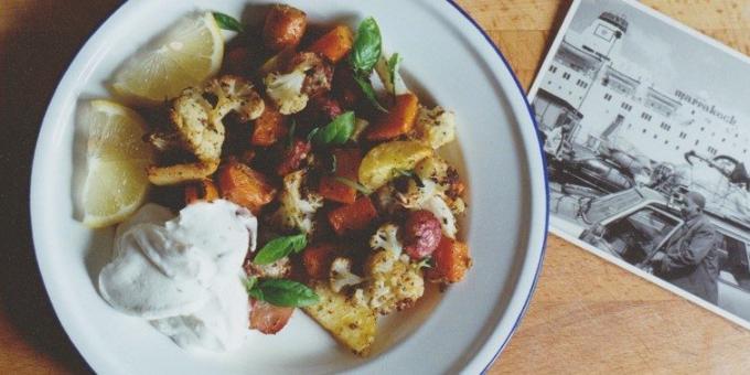 Groenten in de oven met mint, gember en komijn