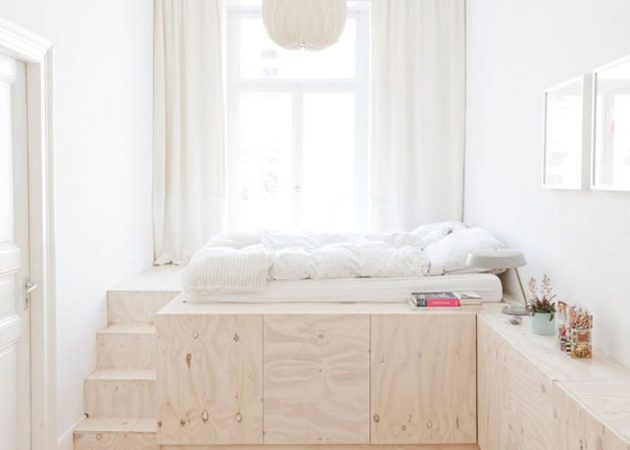 Smalle slaapkamer: bergruimte onder bed
