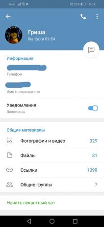 Wijzigingen Telegram 5.0 voor Android: Gebruikersprofiel