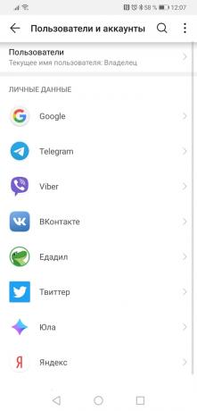 Sectie accounts op Android